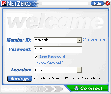 After making connection option changes, you will return to the Welcome screen. Ensure that your MemberID is selected and you have entered your password.